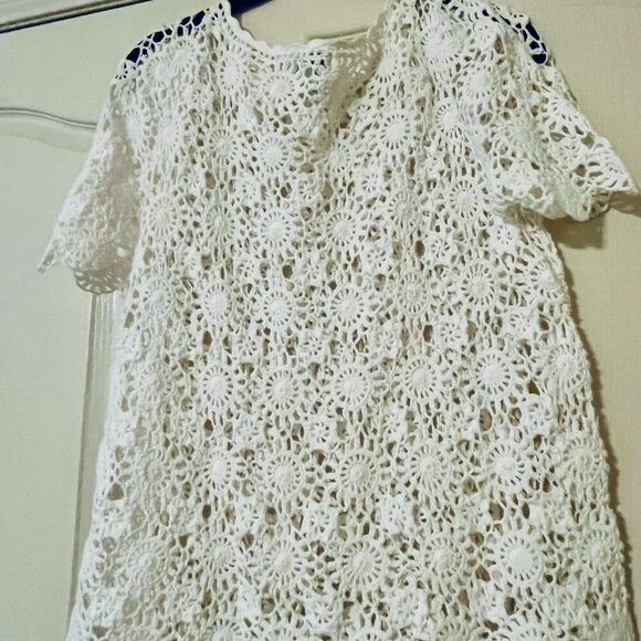 Joie Alizeh Knit Crochet scallop shirt White Top - Picture 7 of 7